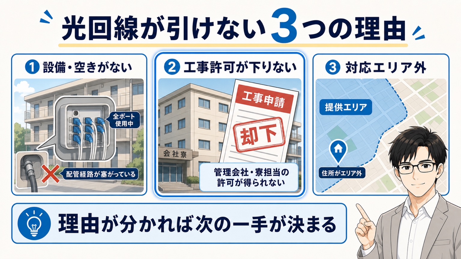 光回線が引けない理由とマンション・賃貸で起きやすいケース