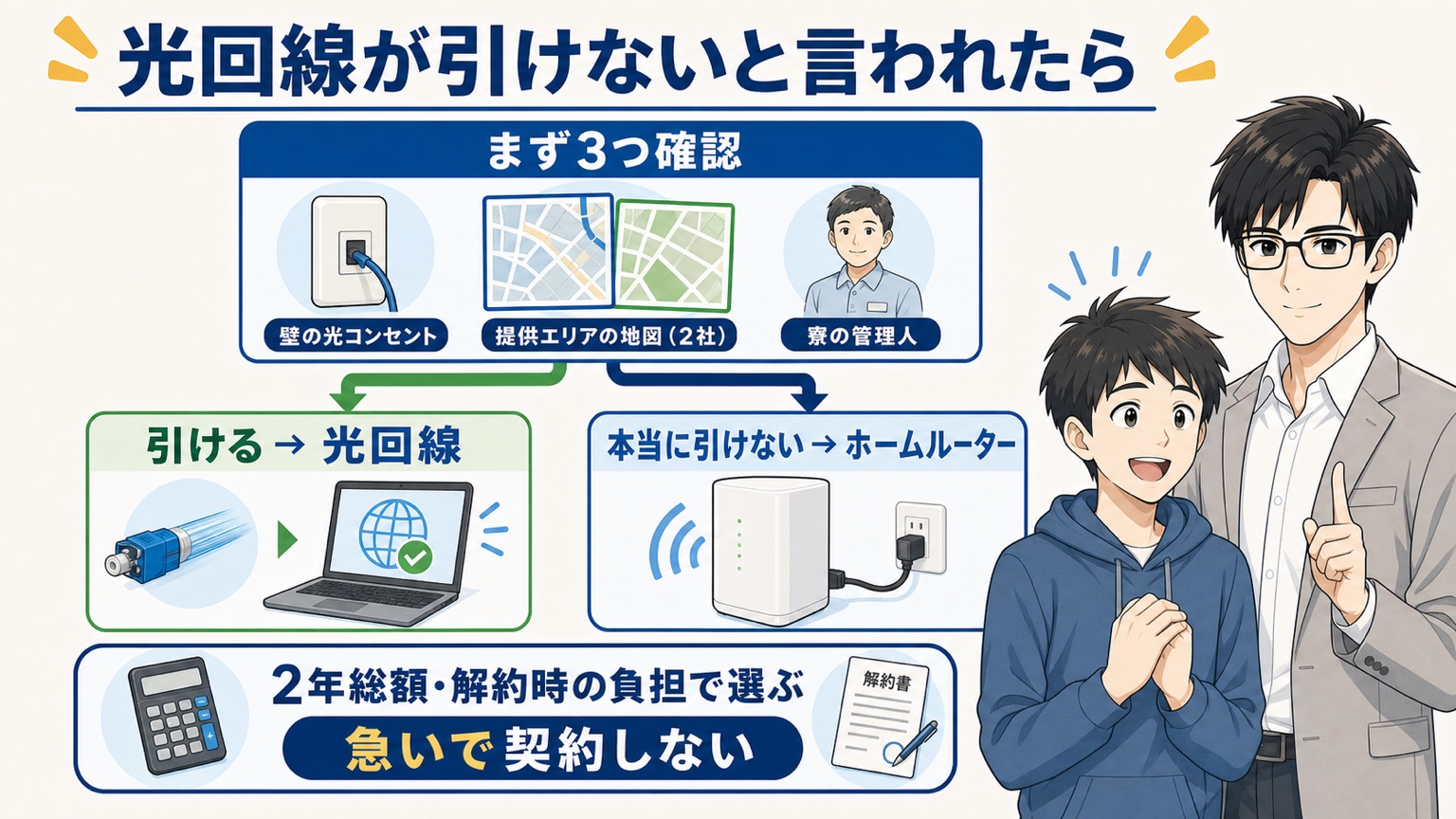 まとめ｜光回線が引けないと言われても確認してから選ぶ